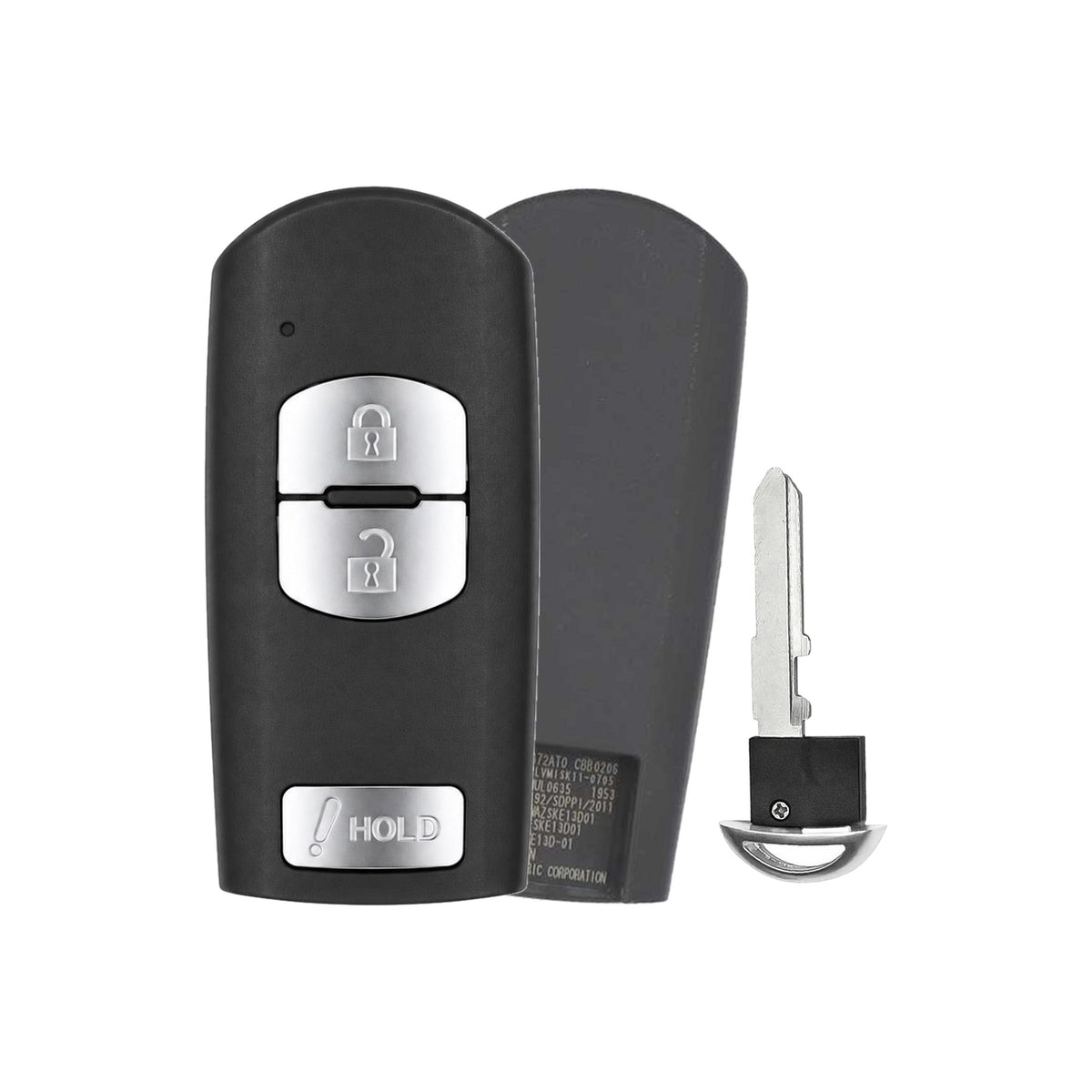 2012-2020 Mazda 3 | CX-3 | CX-5 | CX-9 | 3-Button Smart Key | PN: KDY3-67-5DY | WAZSKE13D01 | WAZSKE13D02 - Recase (no logo shell) with emergency key