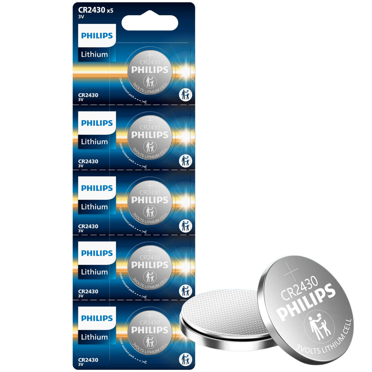 PHILIPS CR2430 3v Lithium Coin Battery Pack of 5