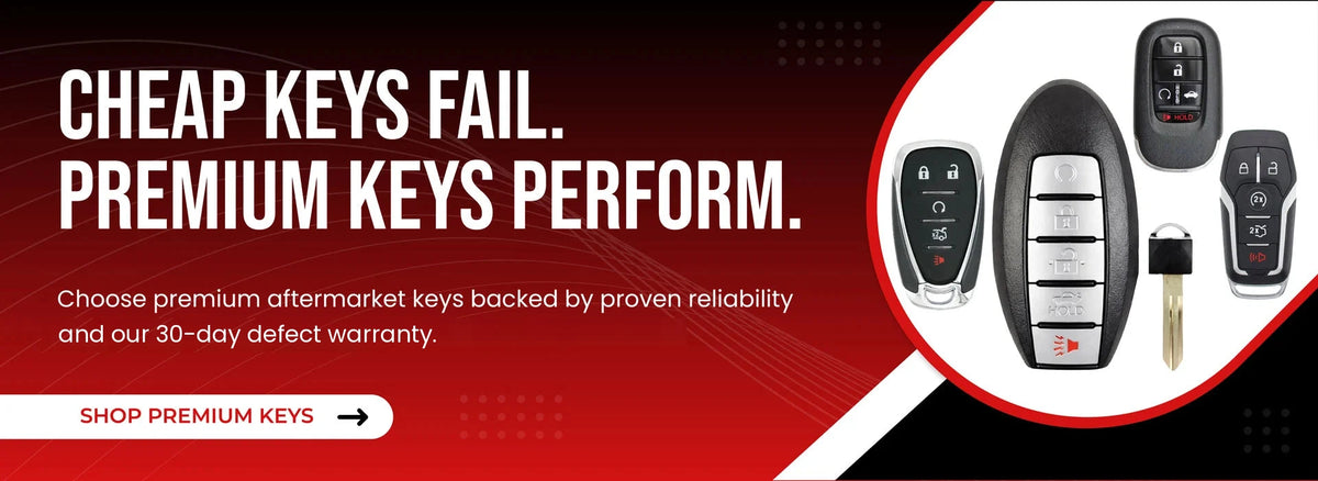 Premium aftermarket key fobs with proven reliability, wholesale pricing and a 30-day defect warranty.