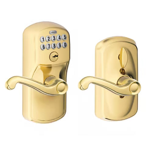 Schlage Camelot Keypad Entry with Flex-Lock Door Lever Set with Accent Interior Lever