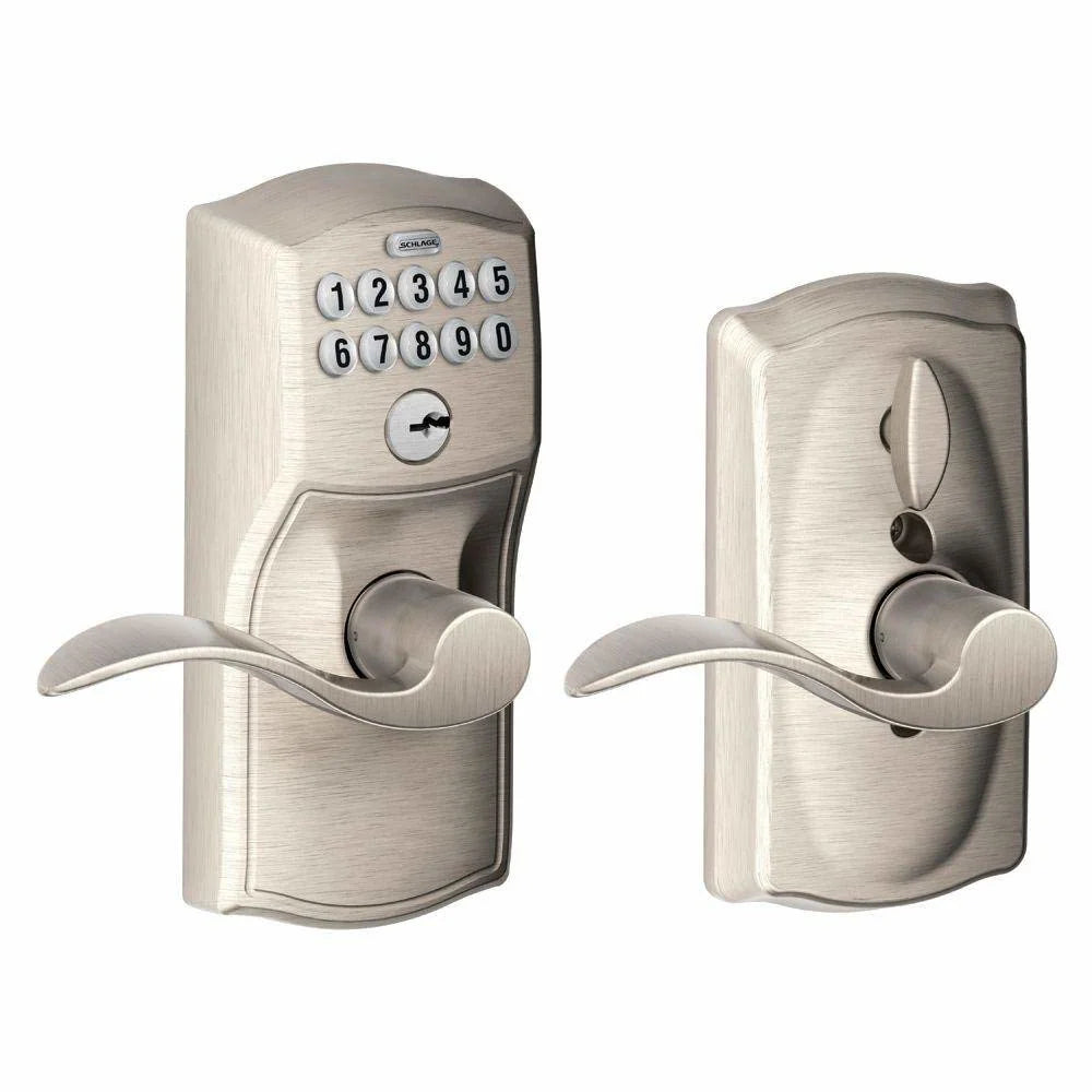 Schlage Camelot Keypad Entry with Flex-Lock Door Lever Set with Accent Interior Lever