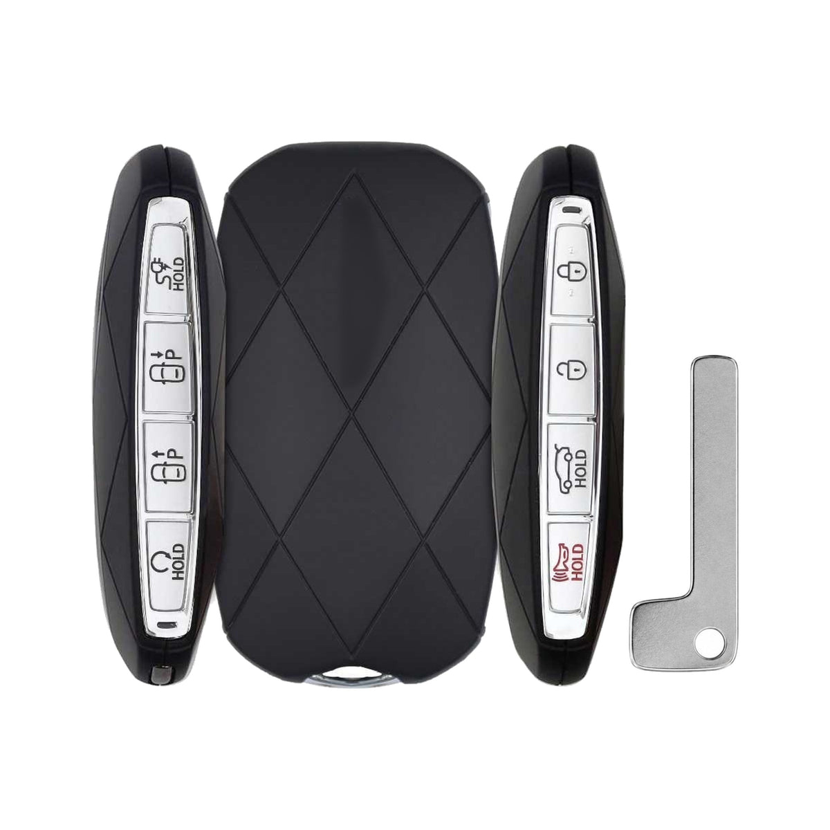 2023-2025 Genesis GV60  8-Button Smart Key  PN: 95440-CU100  TQ8-FOB-4F53U - front, back, side buttons and emergency key