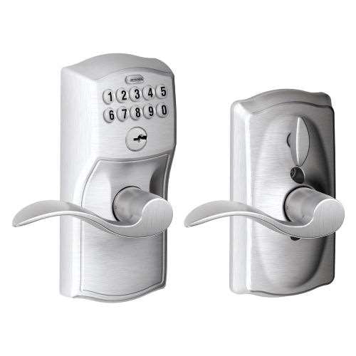 Schlage Camelot Keypad Entry with Flex-Lock Door Lever Set with Accent Interior Lever