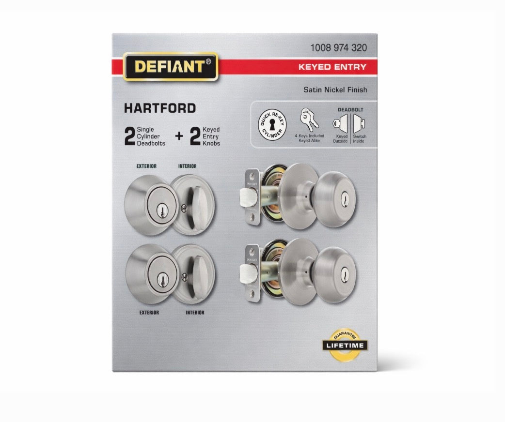 Defiant Hartford Satin Nickel Single Cylinder Keyed Entry Project Pack