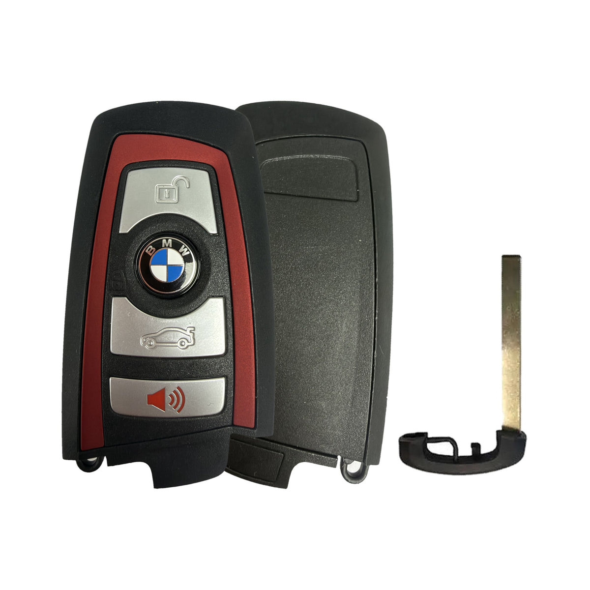 BMW F Series 4-Button Smart Key FEM-BDC 433 MHz Red - front, back and emergency key