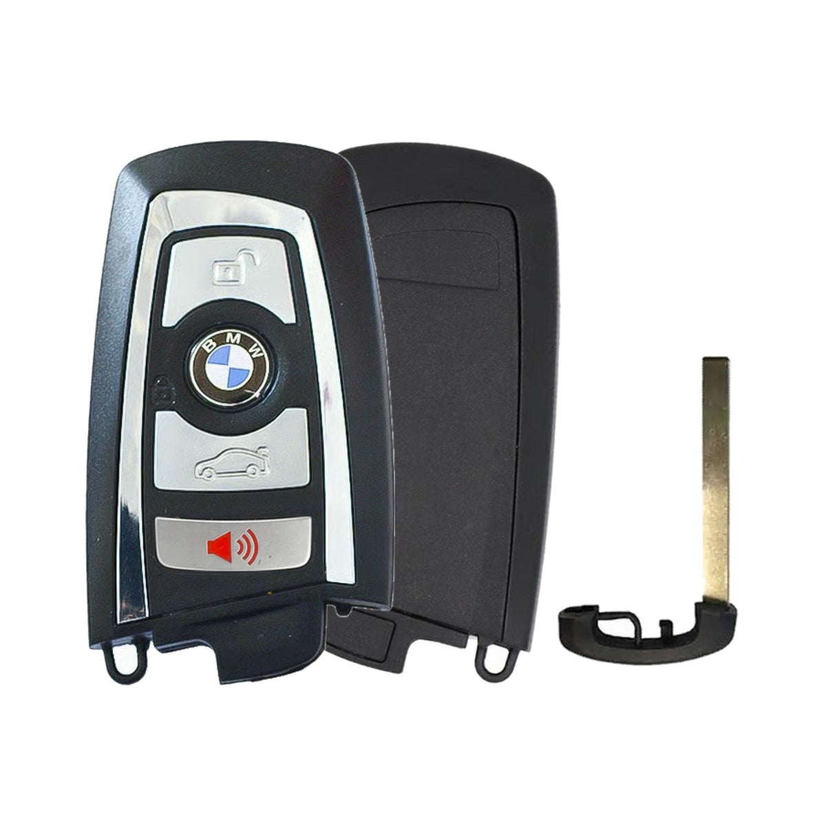 BMW F Series 4-Button Smart Key FEM-BDC 433 MHz Silver - front, back and emergency key