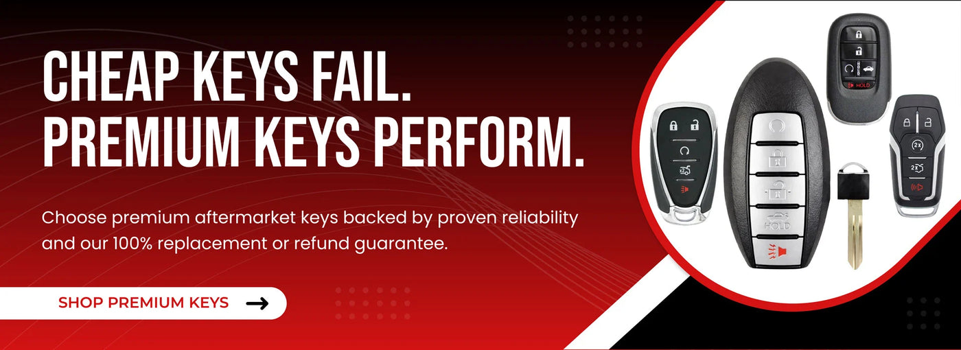 Premium aftermarket key fobs for locksmiths and automotive professionals with proven reliability, wholesale pricing, and replacement guarantee.