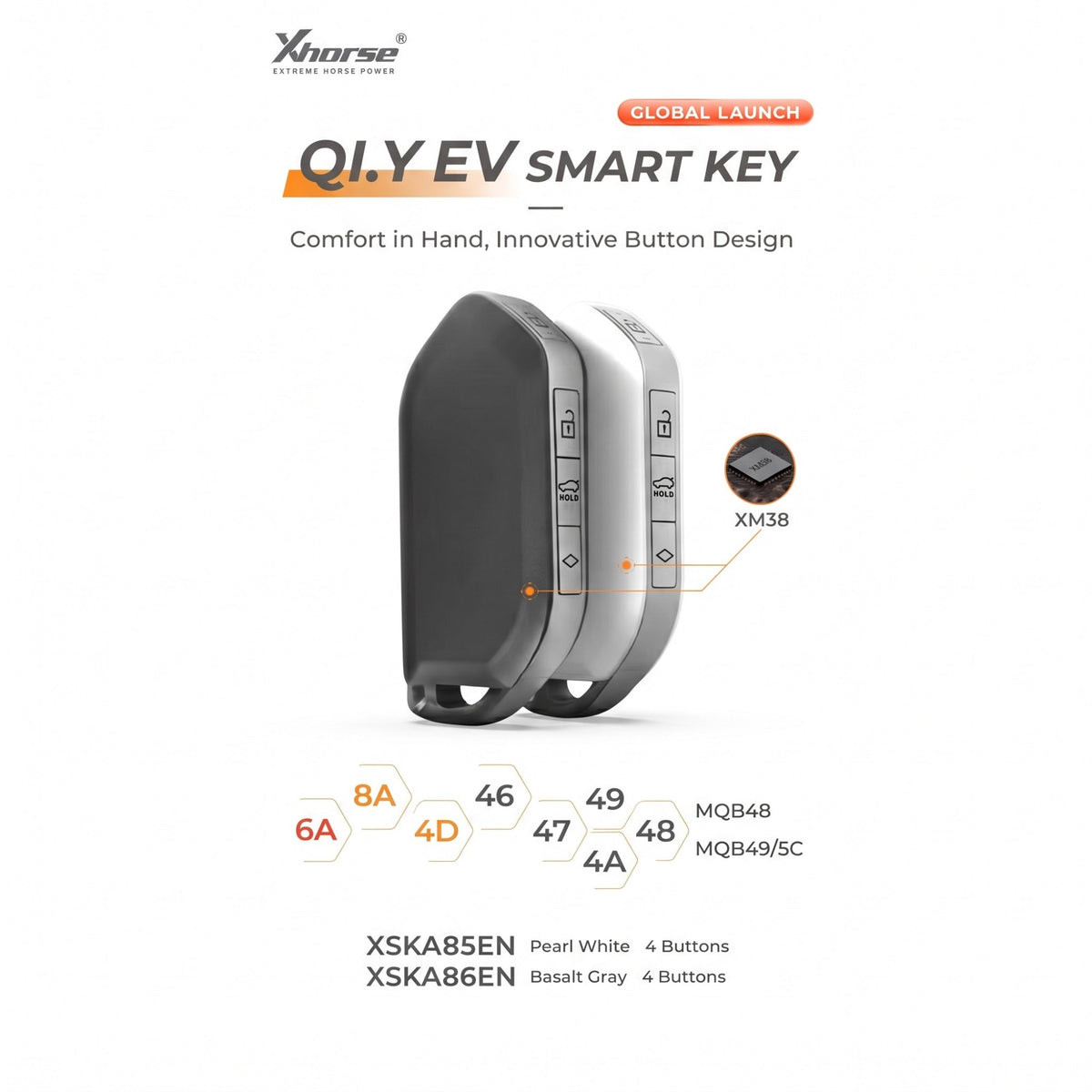 Xhorse QI.Y EV Smart Key XSKA85EN Pearl White / XSKA86EN Basalt Gray, 4 buttons, XM38