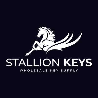 Stallion Keys logo with a white horse on a black background